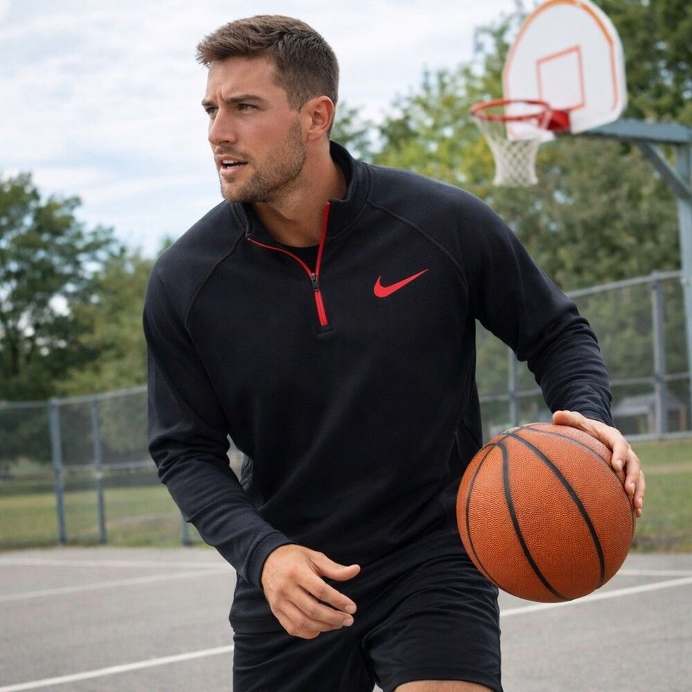 Nike Therma-Fit 1/4 Zip Pullover XL Black Red Swoosh Athletic Training Jacket